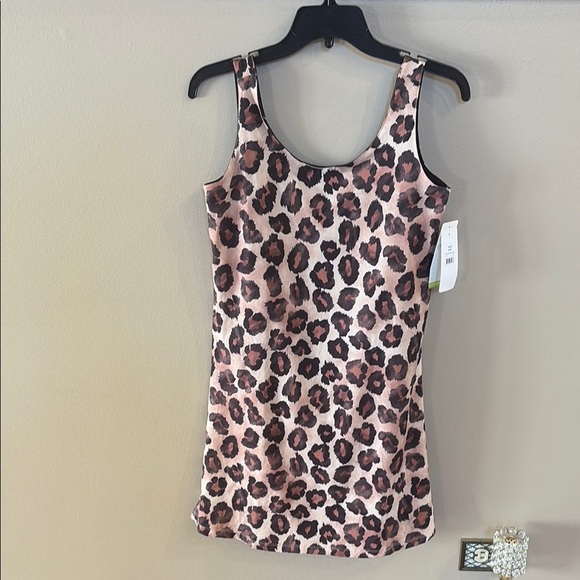 Women’s performance activewear tank dress - shorts in 1 leopard animal print S - Picture 1 of 12